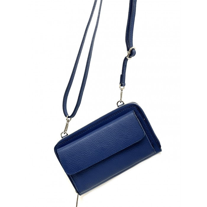 Sac pour téléphone portable Portefeuille en cuir Sac à bandoulière Crossbody bleu foncé