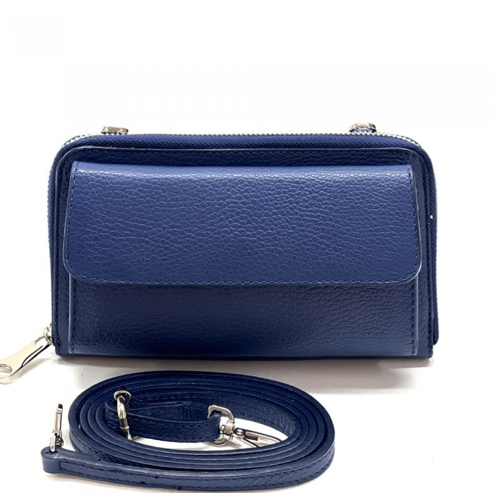 Sac pour téléphone portable Portefeuille en cuir Sac à bandoulière Crossbody bleu foncé